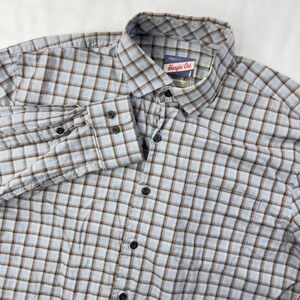 Johnnie-O Hangin' Out Shirt Men's Large Button Down Blue Brown Plaid Cotton L/S